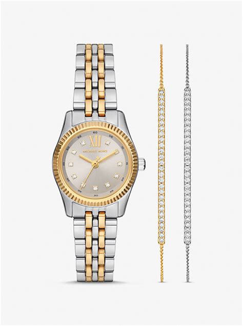 michael kors mini lexington watch set|oversized lexington two tone watch.